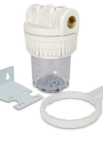 Contenitore vessel per filtro acqua da 5" trasparente, chiave e staffa (varie dimensioni attacco)