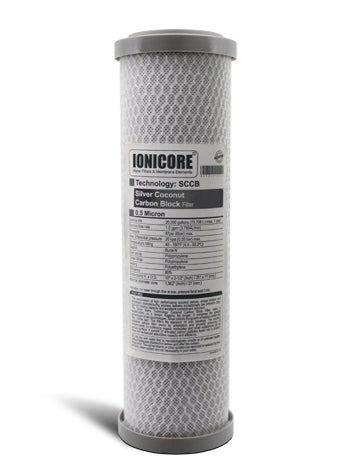 Ionicore | Cartuccia filtro carbon block al cocco batteriostatica 10" ( 0,5 micron)