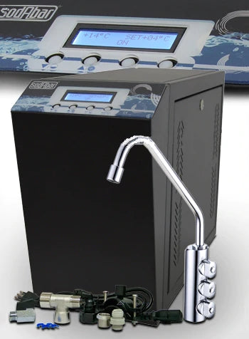 Sodabar | Refrigeratore sottobanco 3 vie con display | Acqua fredda, frizzante fredda e ambiente | Kit installazione, CO2 e rubinetto